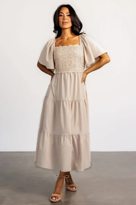 Slightly Flared Design Fauna Lace Top Dress | Natural