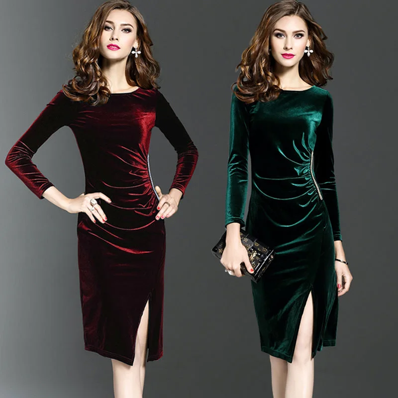 Sexy Long Sleeves Velvet Women Tight Dresses