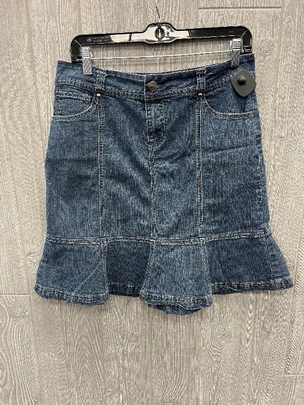 Designer Style Skirt Midi By Baccini In Blue Denim, Size: 8