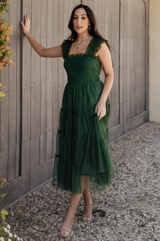 British Fashion Emma Smocked Tulle Dress | Green