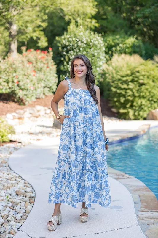 Urban Sense Floral Glam Blue Maxi Dress