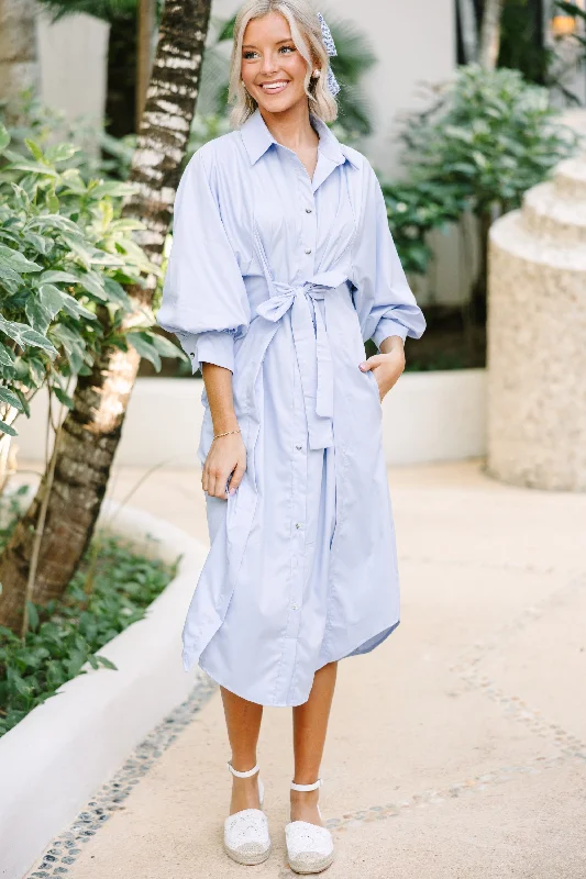 Girl Style See You There Light Blue Button Down Midi Dress