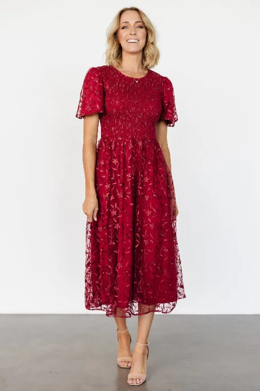 Cara Embroidered Midi Dress | Ruby