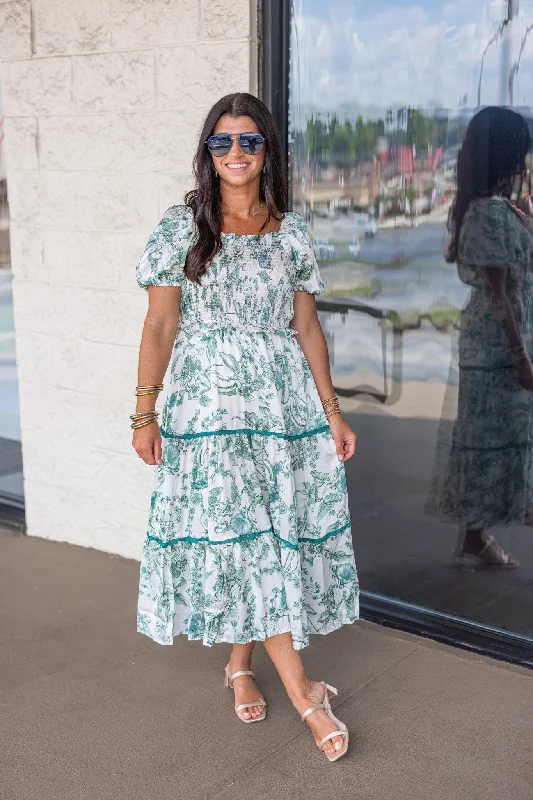 Carefree Green Floral Gardens Midi Dress