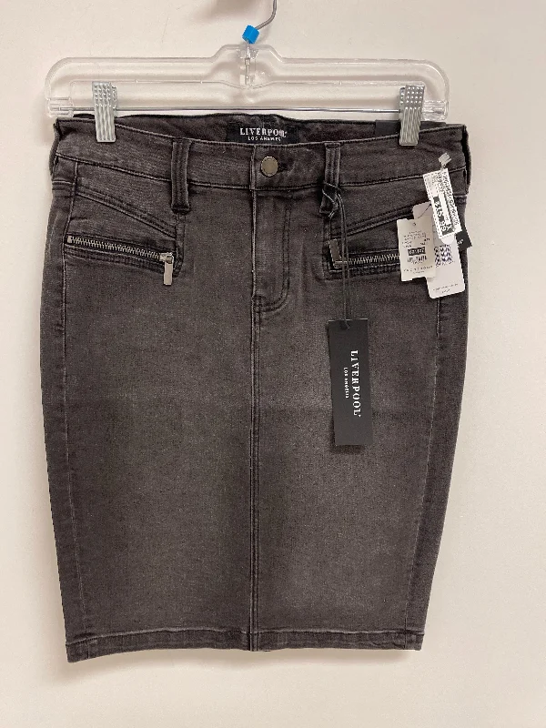 Slim Fit Skirt Midi By Liverpool In Grey Denim, Size: 6