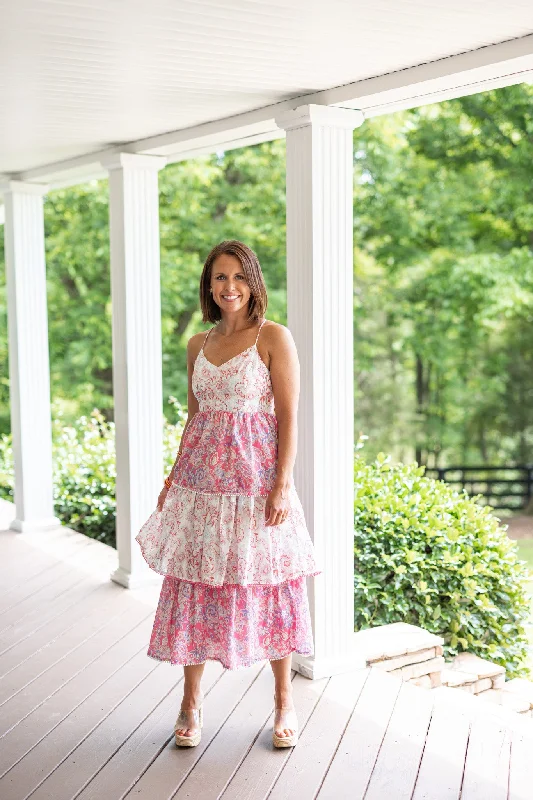 Playful Style Vintage Paisley Pink Midi Dress