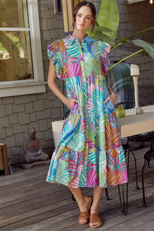 Warm And Comfortable Beach Babe Leaf Midi Dress