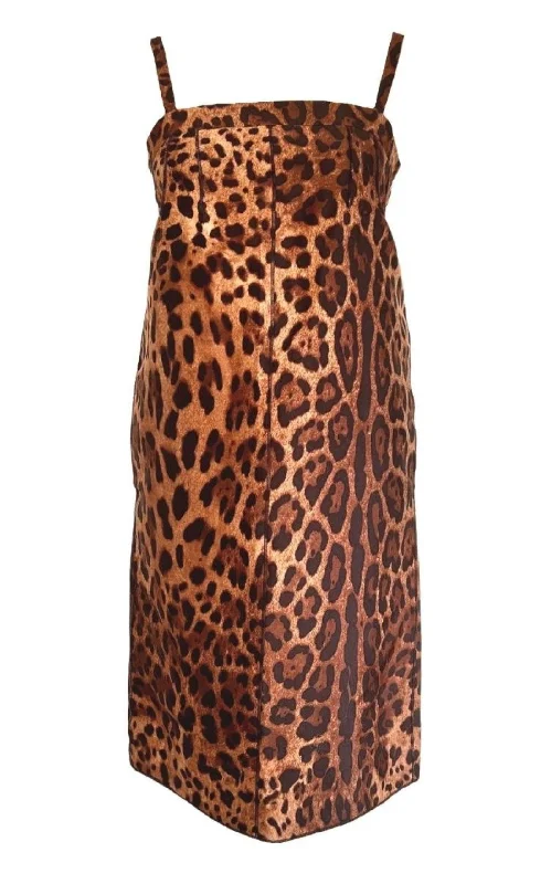 Elegant Style Leopard  Printed Silk Dress