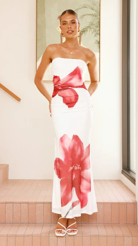 Exclusive Customization Brittani Strapless Maxi Dress - White/Red