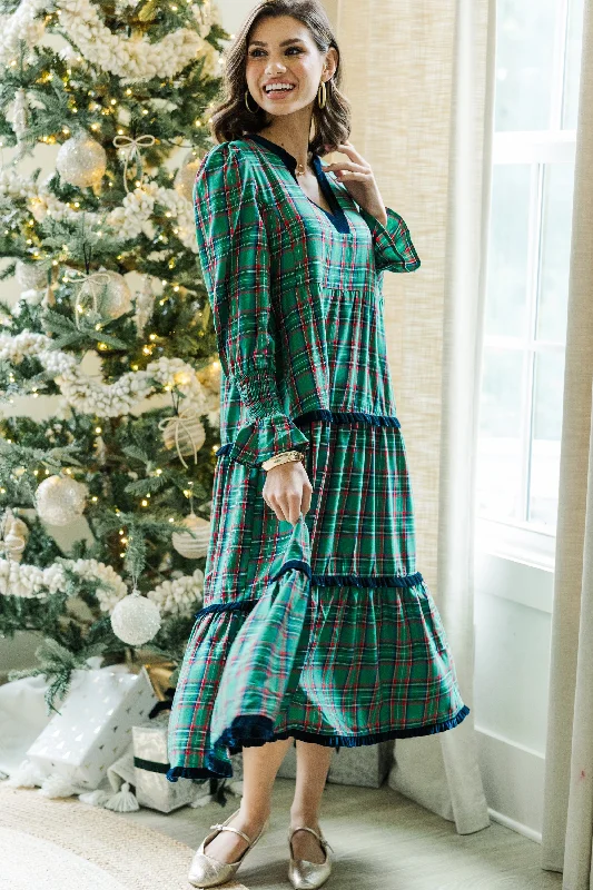 Classic Series What A Surprise Green Plaid Midi Dress