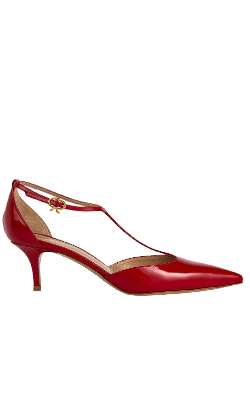 Warm Atmosphere Ribbon T-bar Patent Leather Pumps