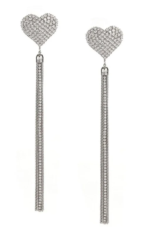 European And American Style Crystal-Heart Tassel Earrings