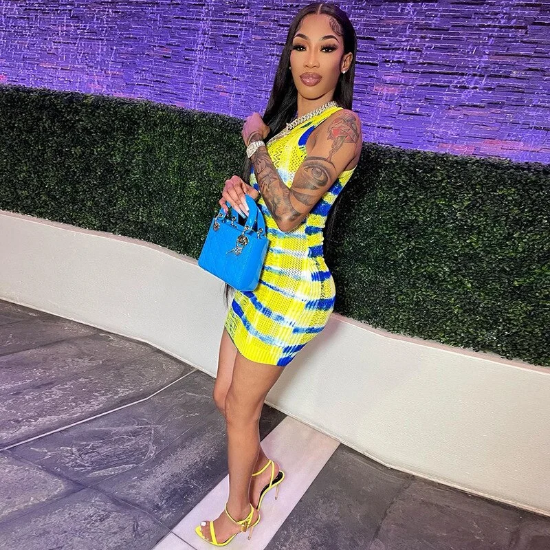 Luxury Temperament Sleeveless Printed Bodycon Mini Dress