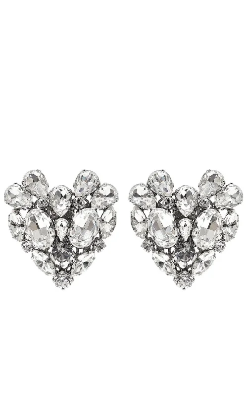 Minimalism Silvertone Crystal Heart Stud Clip-On Earrings