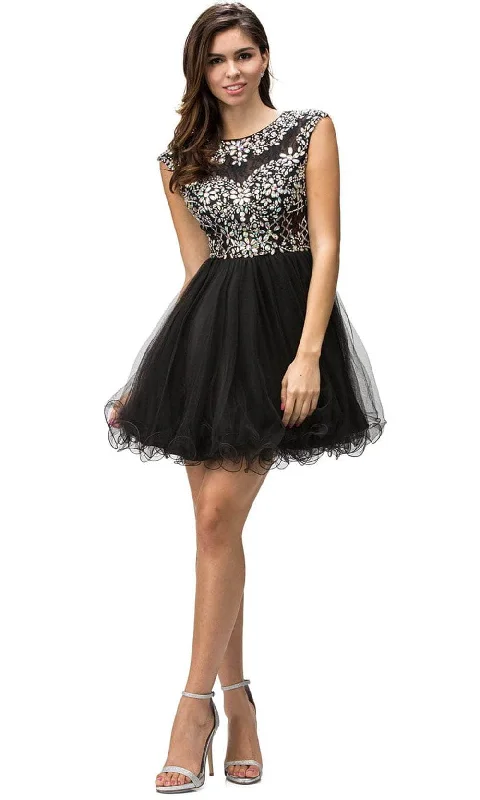 Comfortable And Casual Dancing Queen 9149 - Cap Sleeve Beaded Cocktail Dress