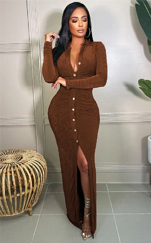 Design And Tailoring Long Sleeve Shirt Split Maxi Dress