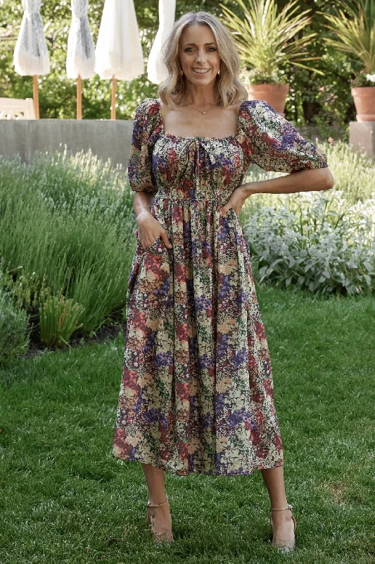 High-end Fabrics Eden Midi Dress | Black Multi Print