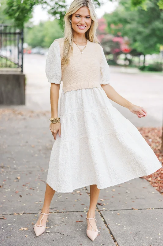 Elegant Style Be Your Own Joy Camel Layered Midi Dress