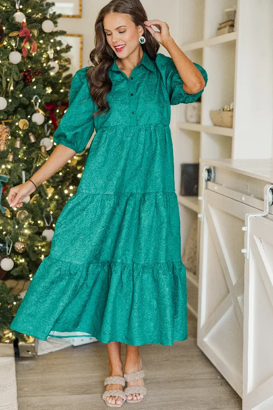 Noble And Elegant Love Found Emerald Textured Tiered Midi Dress