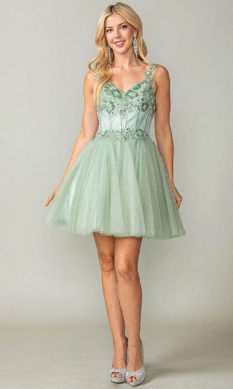 Simple Solid Color Dancing Queen 3374 - Sleeveless Corset Cocktail Dress