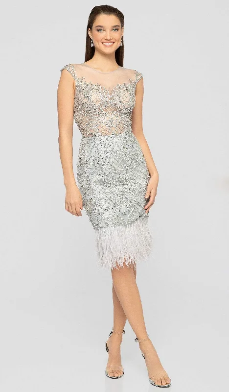 Simple And Comfortable Terani Couture - 1911C9024 Embellished Illusion Jewel Feathered Dress