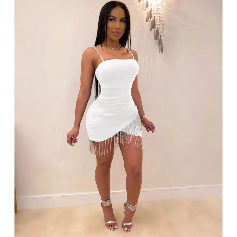 Outdoor Trend Sexy Tassel Sleeveless Mini Bodycon Cocktail Clubwear
