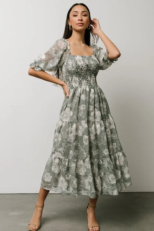 Noble And Elegant Fabian Jacquard Midi Dress | Dusty Sage