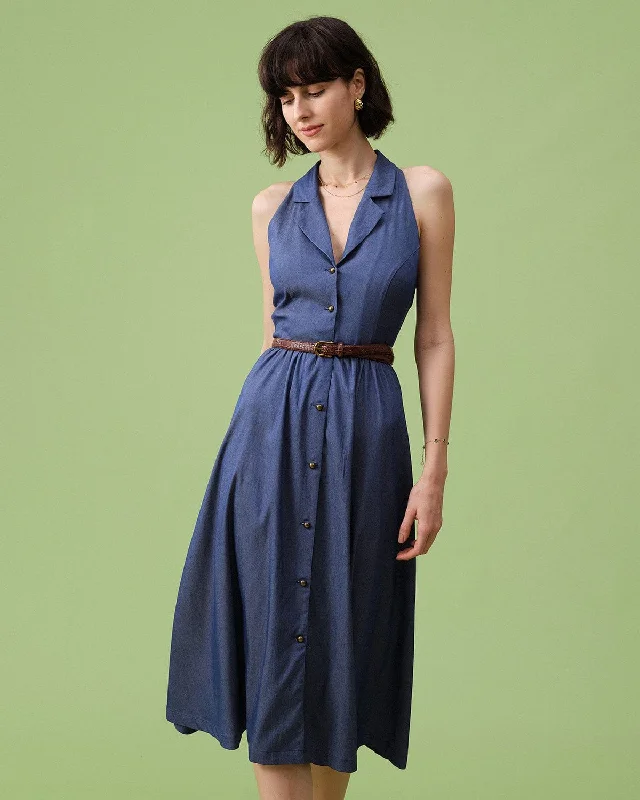 The Blue Lapel Tunic Sleeveless Midi Dress