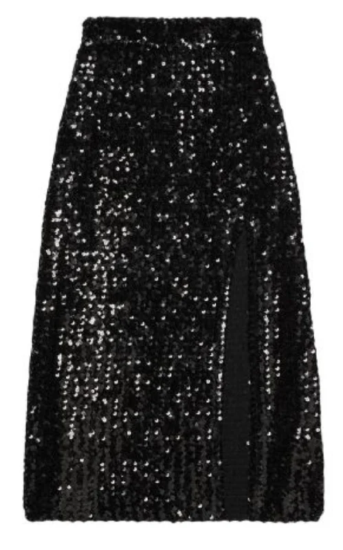 Classic Style Front Slit Sequin Embroidered Skirt