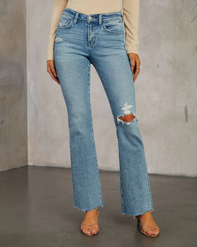 Short Design Ziggy Distressed Mid Rise Bootcut Jeans