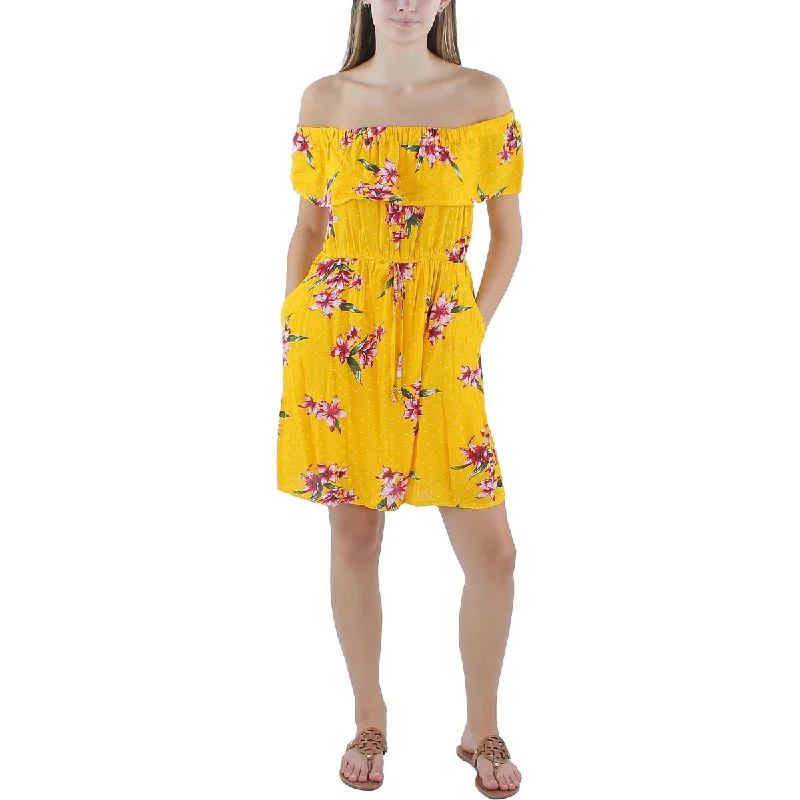 Denim Design Guess Womens Floral Off The Shoulder Mini Dress