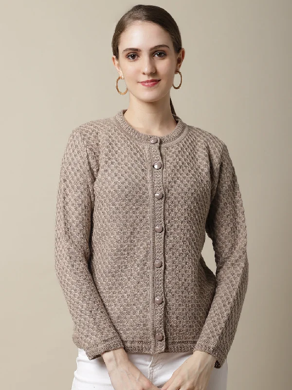 Low-key Luxury Women's Casual  Beige Round neck Cardigan Sweater