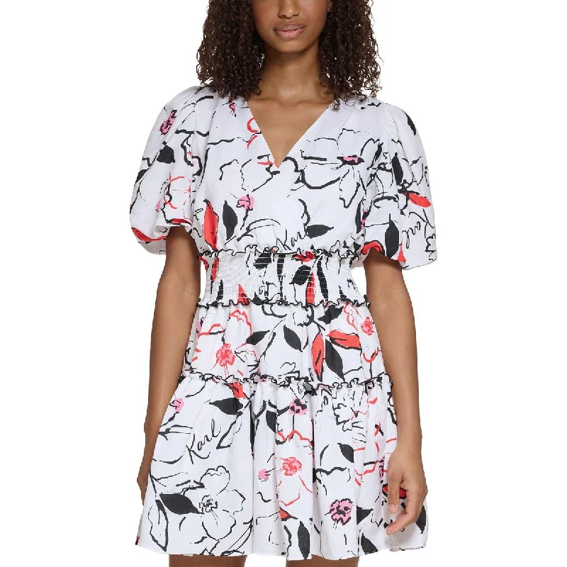 Elegant And Noble Karl Lagerfeld Paris Womens Floral Print Linen Mini Dress