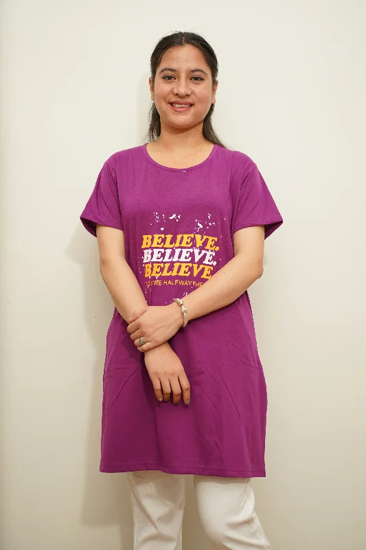 Purple Belief Women Cotton T-Shirt