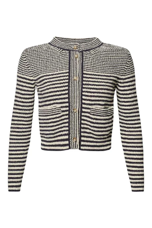 Romantic And Fresh Frame Denim Compact Stripe Cardigan in Navy Multi