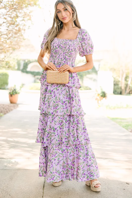 Classic Let's Go Back Lavender Purple Floral Maxi Dress