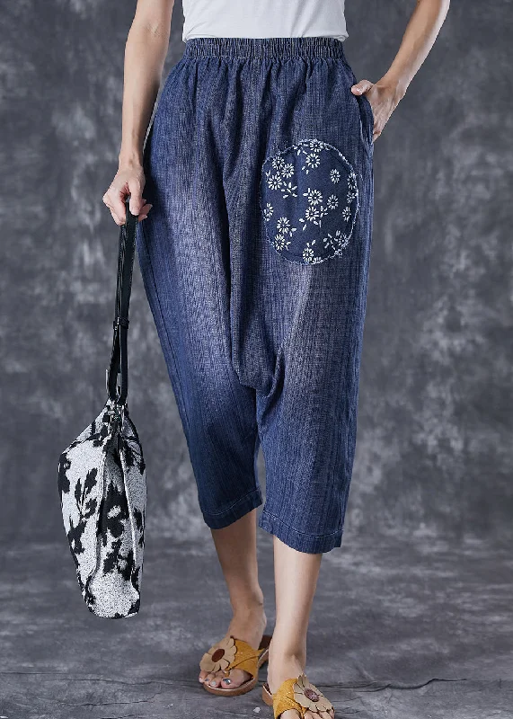 Fashionable And Versatile Casual Blue Oversized Patchwork Applique Denim Harem Pants Summer Fashionable And Versatile Casual Blue Oversized Patchwork Applique Denim Harem Pants Summer