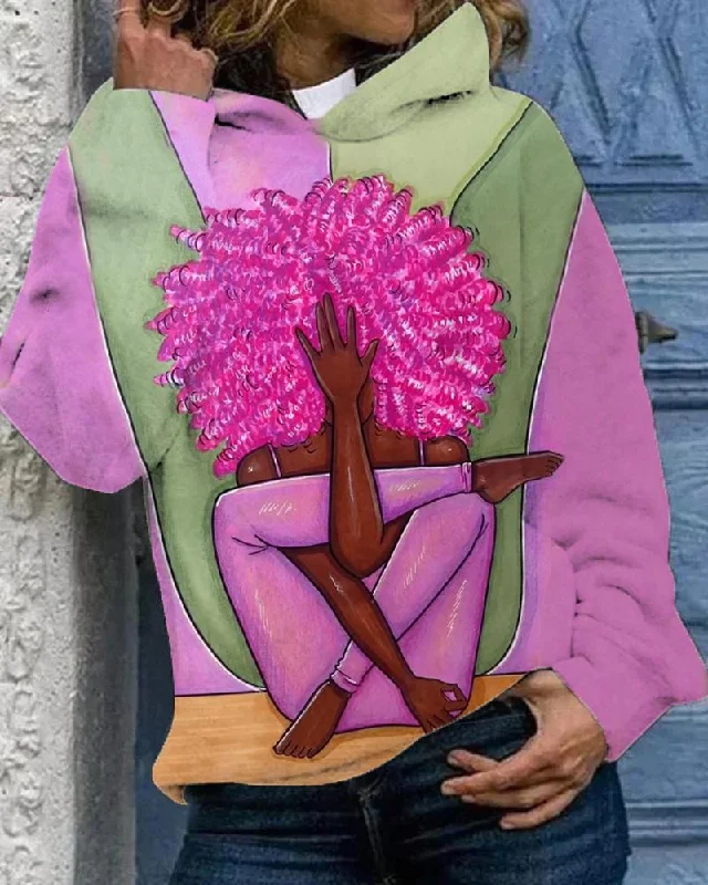 Elegant And Simple Pink Afro Yoga Girl Long Sleeves Hoodie