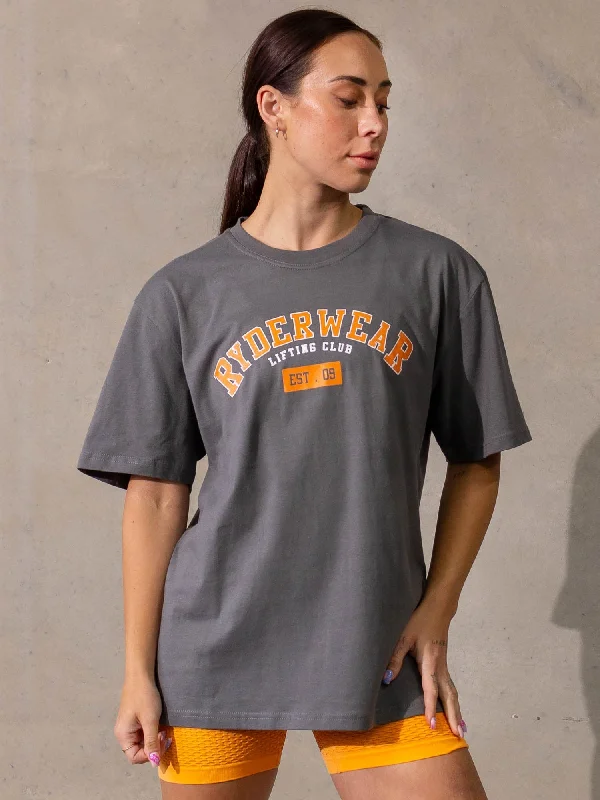 Classic Style Varsity Oversized T-Shirt - Charcoal
