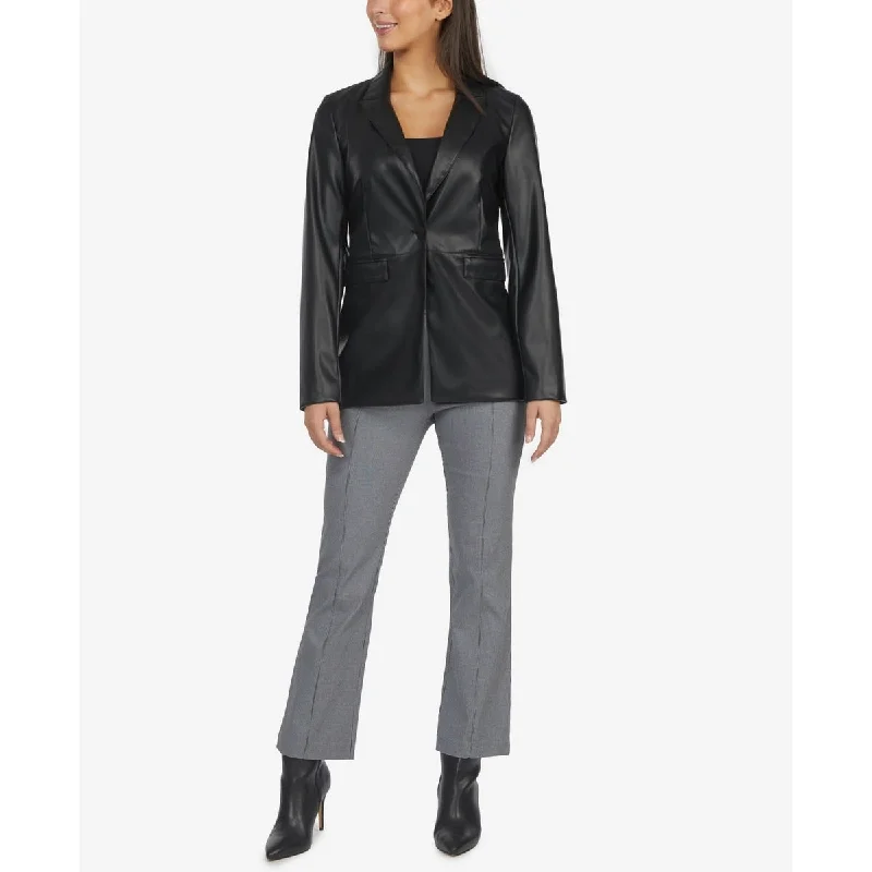 Simple Solid Color Laundry By Shelli Segal Women's Leather Blazer Black Size Medium