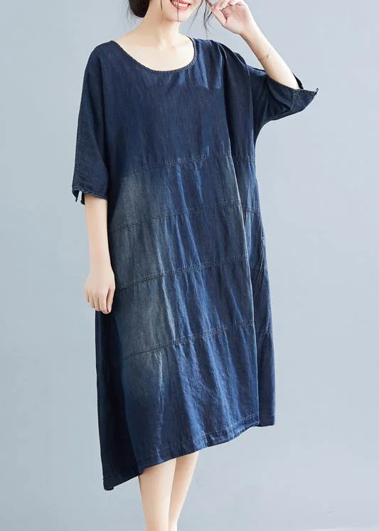 Nightclub Style Vivid denim blue cotton quilting dresses Boho Fabrics o neck Kaftan summer Dresses Nightclub Style Vivid denim blue cotton quilting dresses Boho Fabrics o neck Kaftan summer Dresses