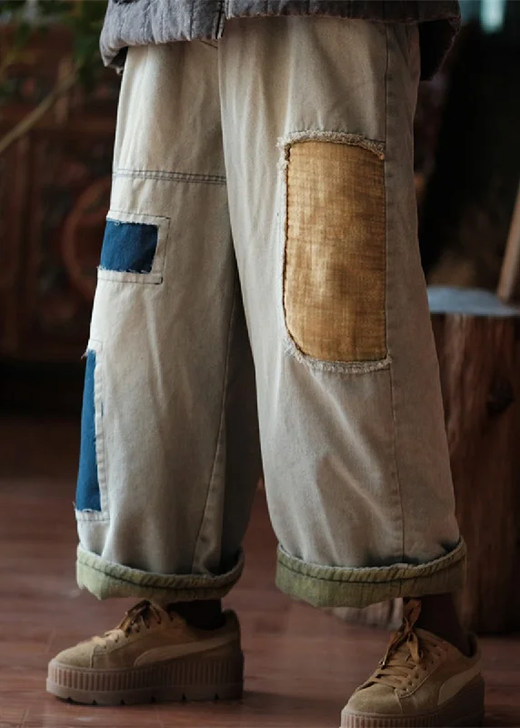 Comfortable And Casual Vintage Photo Color Pockets Patchwork Thick Denim Men Crop Pants Spring Comfortable And Casual Vintage Photo Color Pockets Patchwork Thick Denim Men Crop Pants Spring