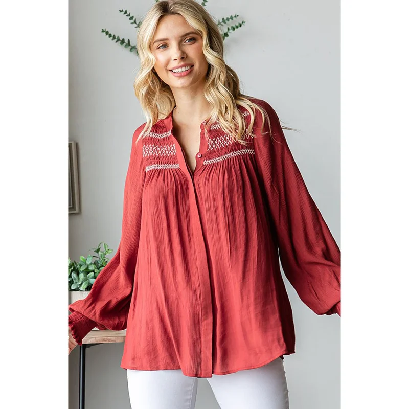 Fresh And Natural Women's Brick Smock Yoke Shirt