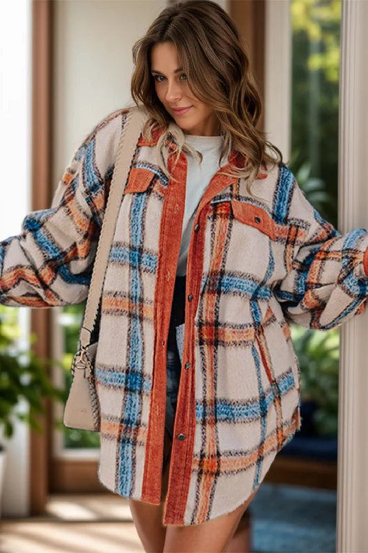 Low-key Luxury Plus Size Plaid Button Down Jacket