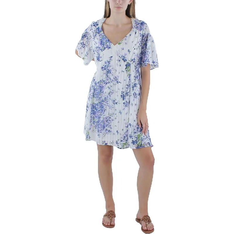Elegant Temperament Gabby Skye Womens Floral Print Chiffon Mini Dress