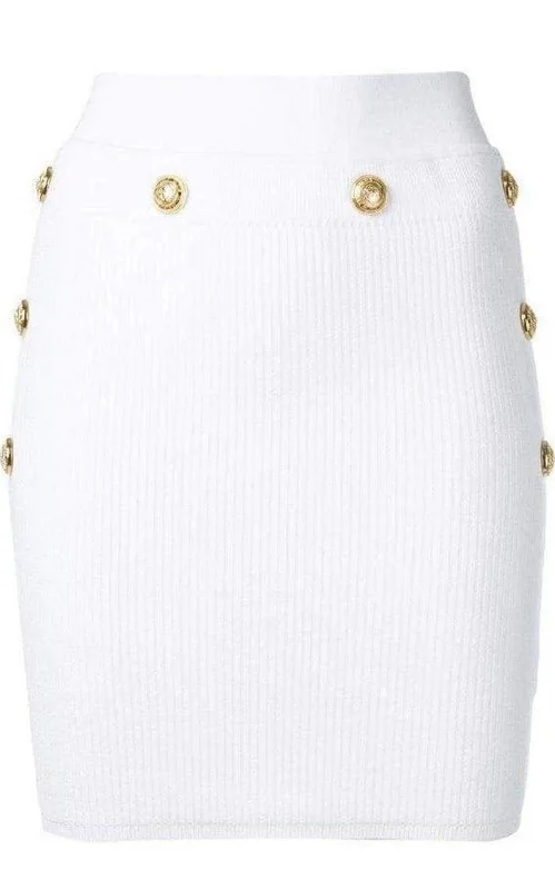 Carefree Button-Embellished Ribbed Stretch-knit Mini Skirt