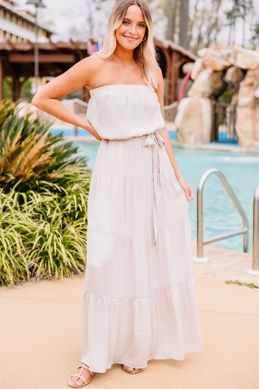Cute Style Keep Moving Oat White Maxi Dress