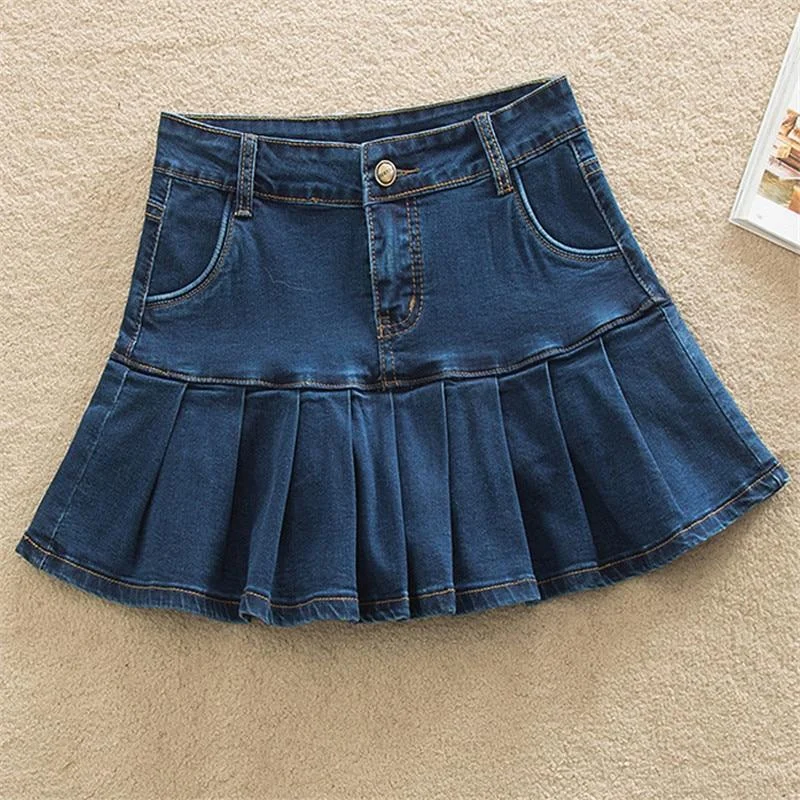 Denim Skirt With Ruffles Plus Size Jeans High Waist Pleated Bottom