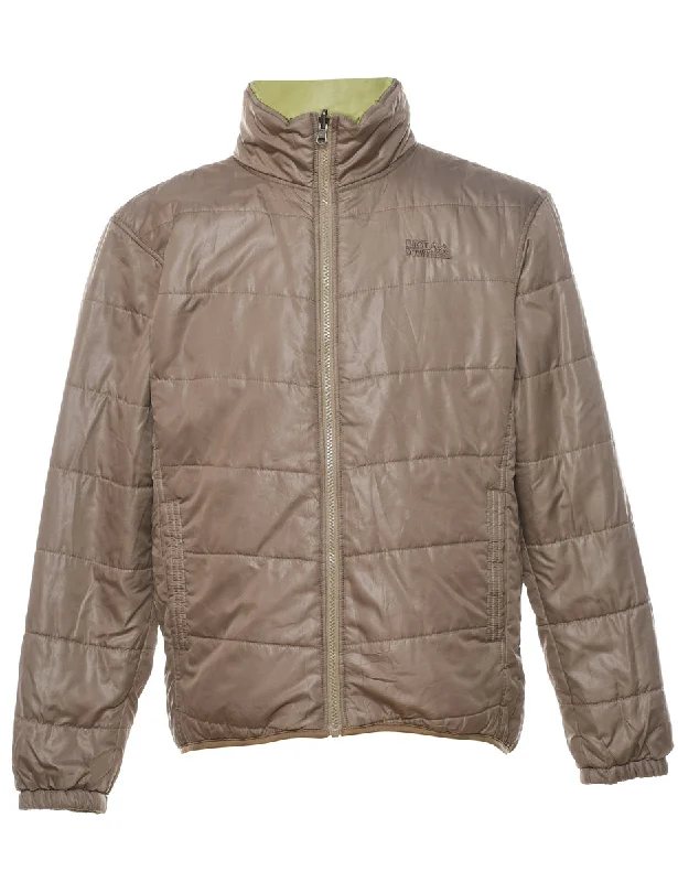 Simple Style Light Brown Zip-Front Puffer Jacket - L