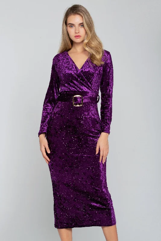 College Style Amethyst Purple Midi Dress with Belt